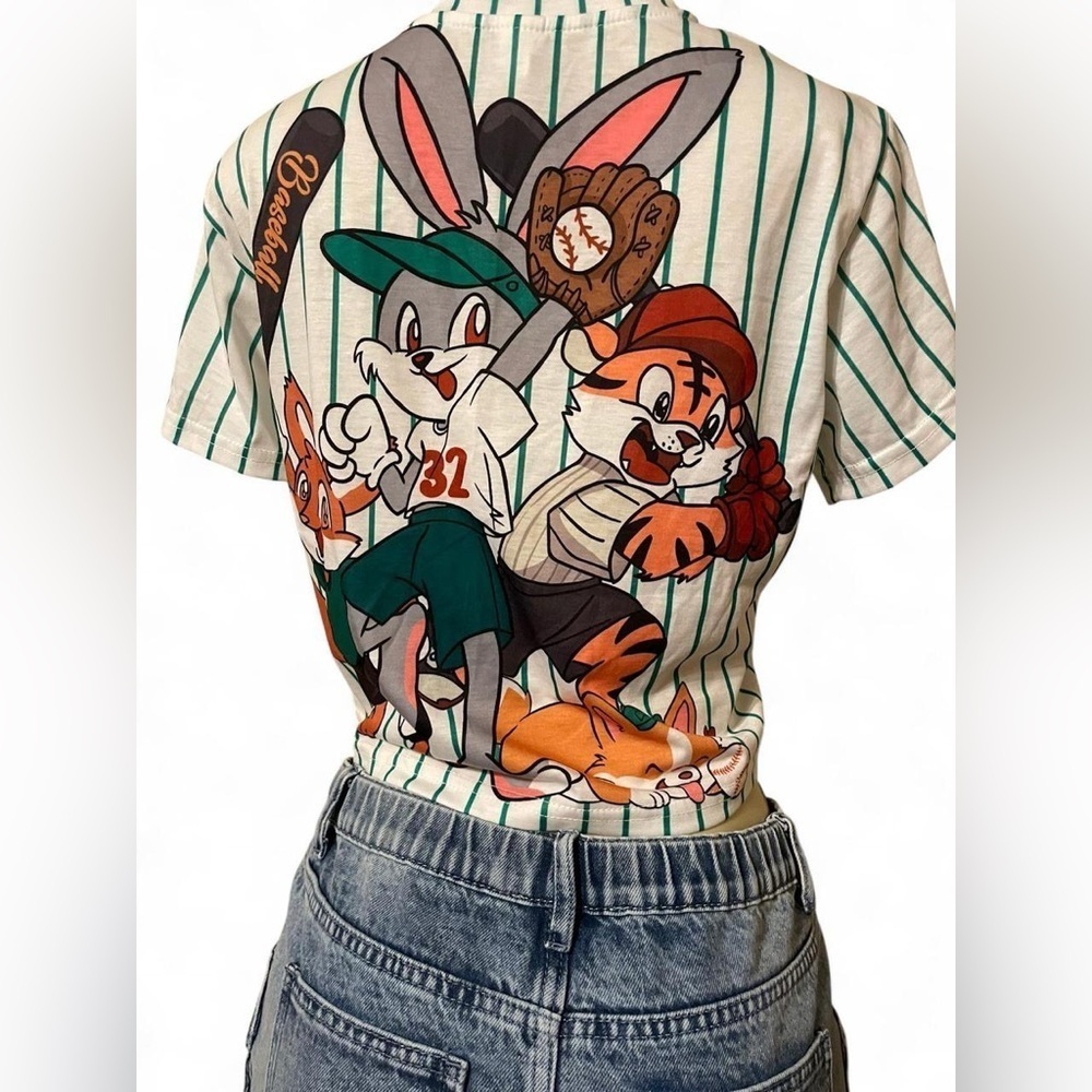 Striped Cartoon Graphic T-Shirt